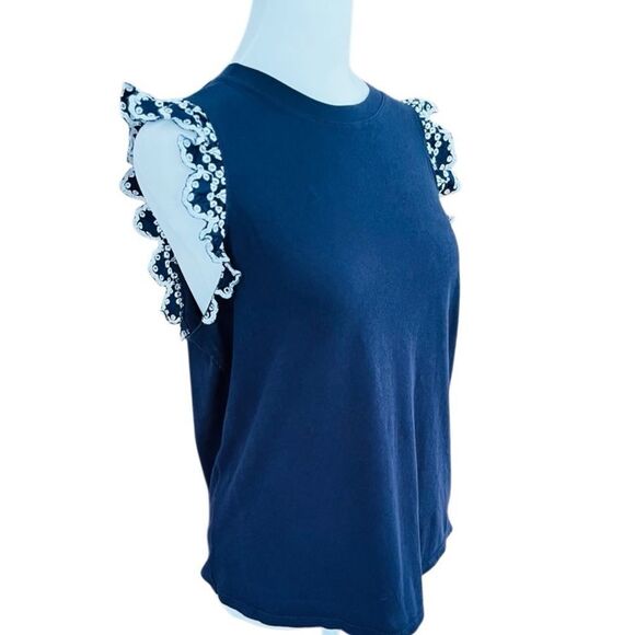 Kate Spade Navy Blue Ruffle Sleeve Top size small. - Picture 5 of 6